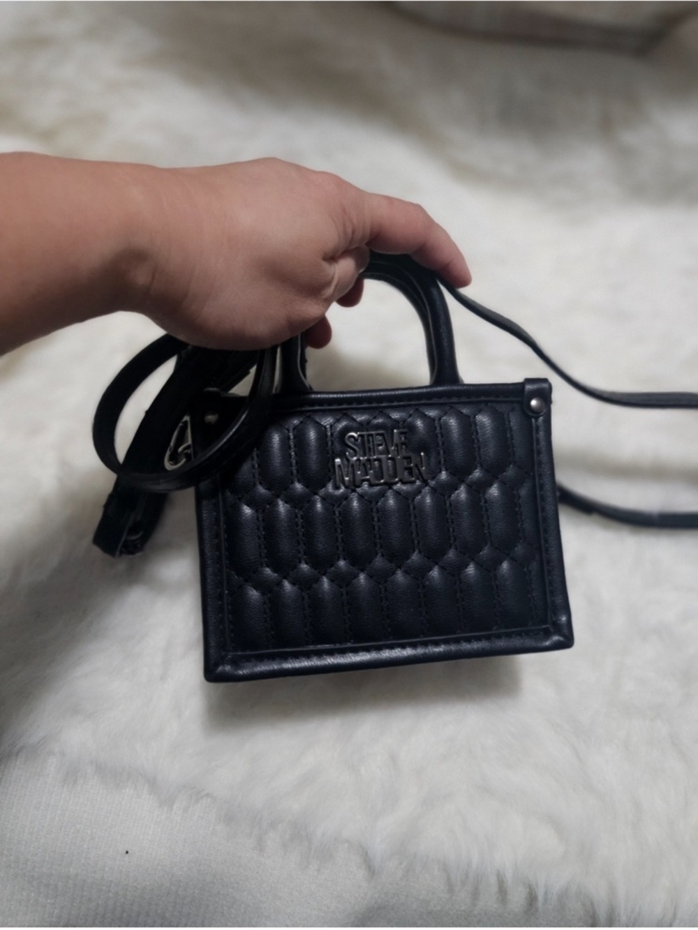 Steve Madden Black Quilted Mini Satchel with Top Handle - Picture 4 of 5